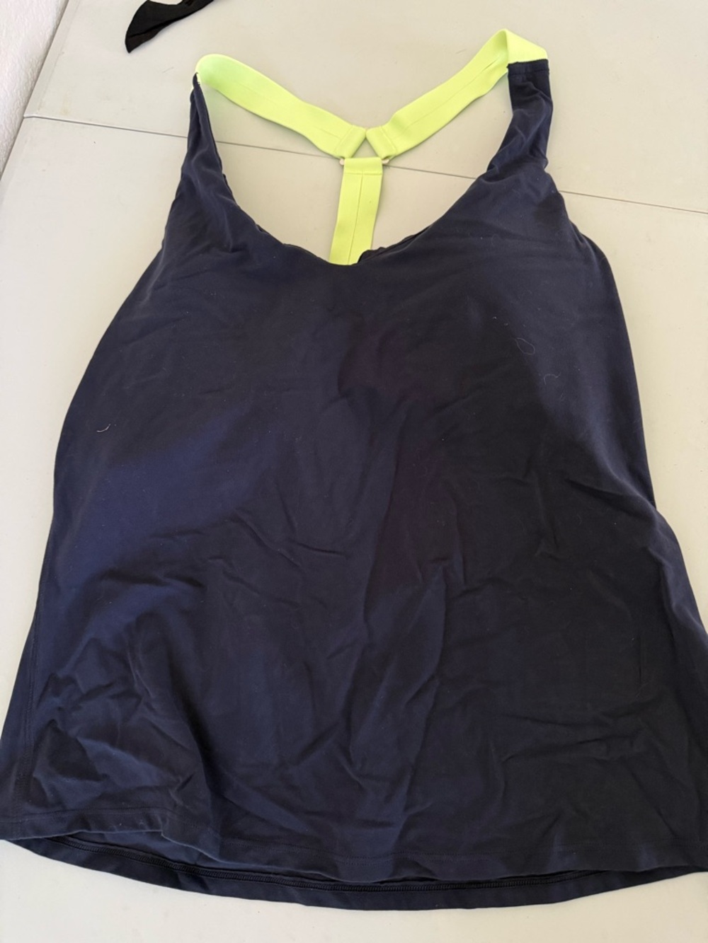 Athleta Navy Tank with Neon Yellow T-Back Straps